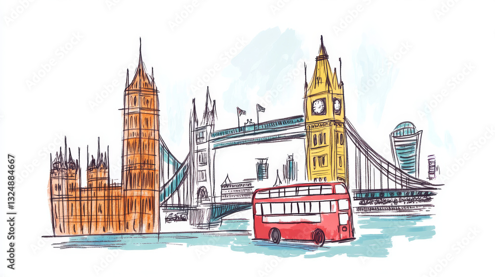 Obraz premium London. Set of detailed isometric vector. English bus, Tower Bridge and Big Ben. Infographics EPS 8.
