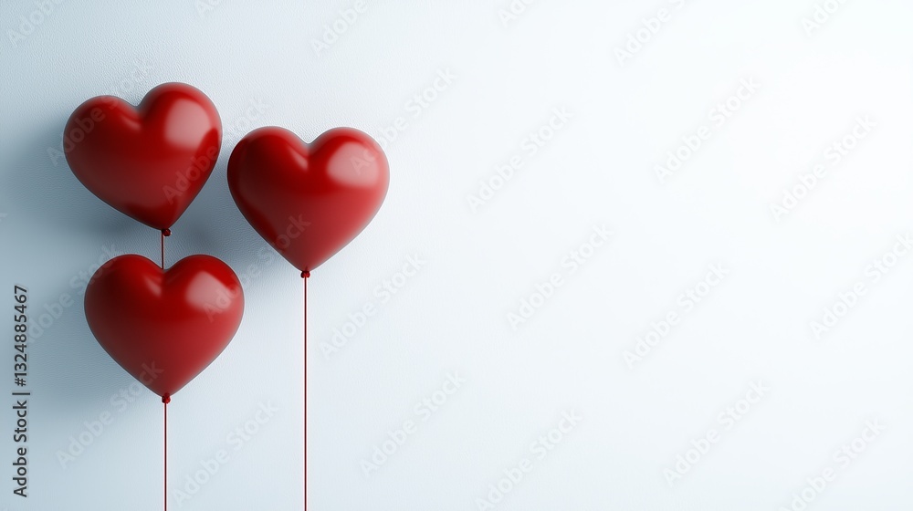Three red heart shaped balloons floating in the air Three red heart shaped balloons floating in the air