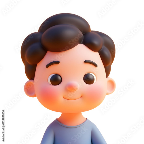 Cartoon boy smiling wearing blue t shirt profile avatar close up 3d cartoon illustration