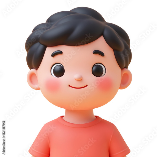 Cartoon boy smiling wearing re t shirt profile avatar close up 3d cartoon illustration