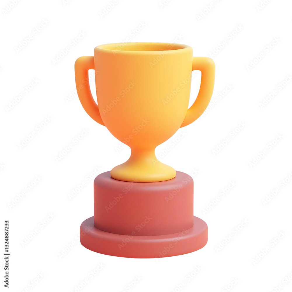 Fototapeta premium A golden trophy with two handles on a brown circular base