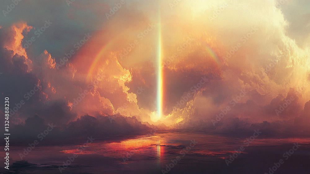 Obraz premium rainbow and bright light in the clouds