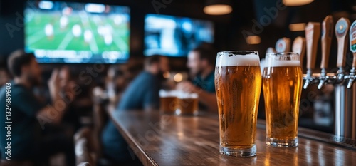 Golden Beer Glasses at a Sports Bar