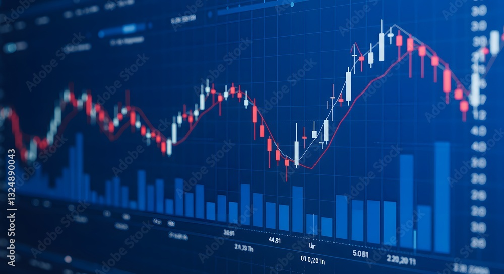 Naklejka premium Stock Market Chart on Blue Background. share drop down, graph chart of stock market investment trading.