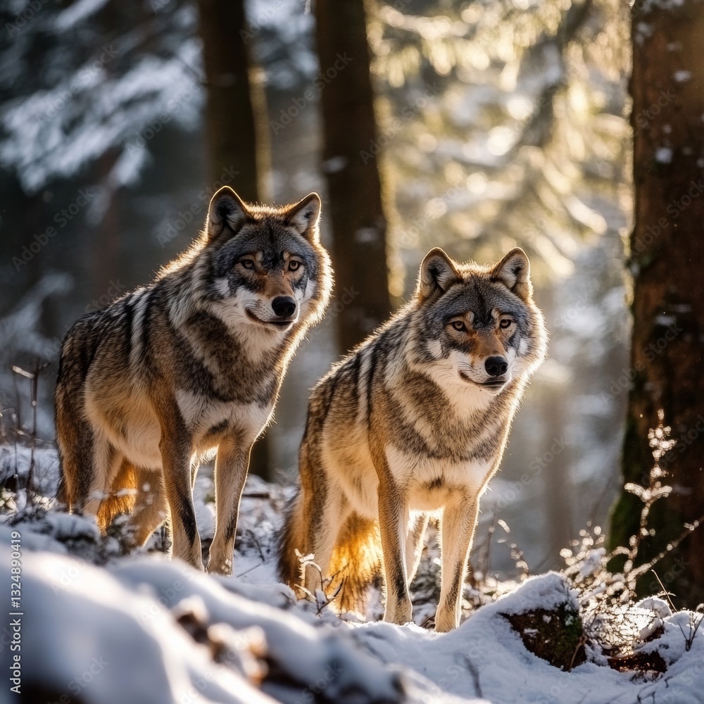 Obraz premium Wolves in Bavarian Forest Park