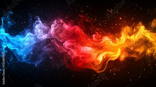  a vibrant fire and smoke on a black background, with a resolution of 1920x1080 The colors of the fire are bright and vivid, creating a captivating contrast against