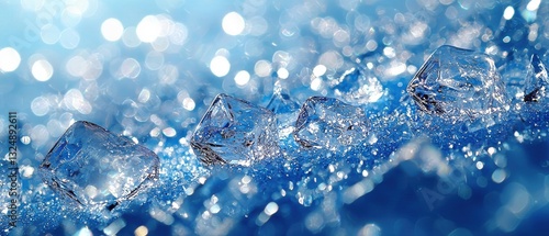 Sparkling Ice Cubes on a Blue Background