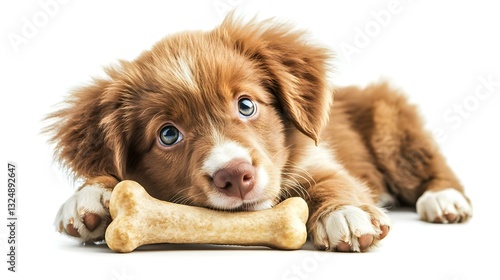 Anak Anjing Lucu dengan Tulang Terisolasi di Latar Belakang Putih. Makanan Amerika