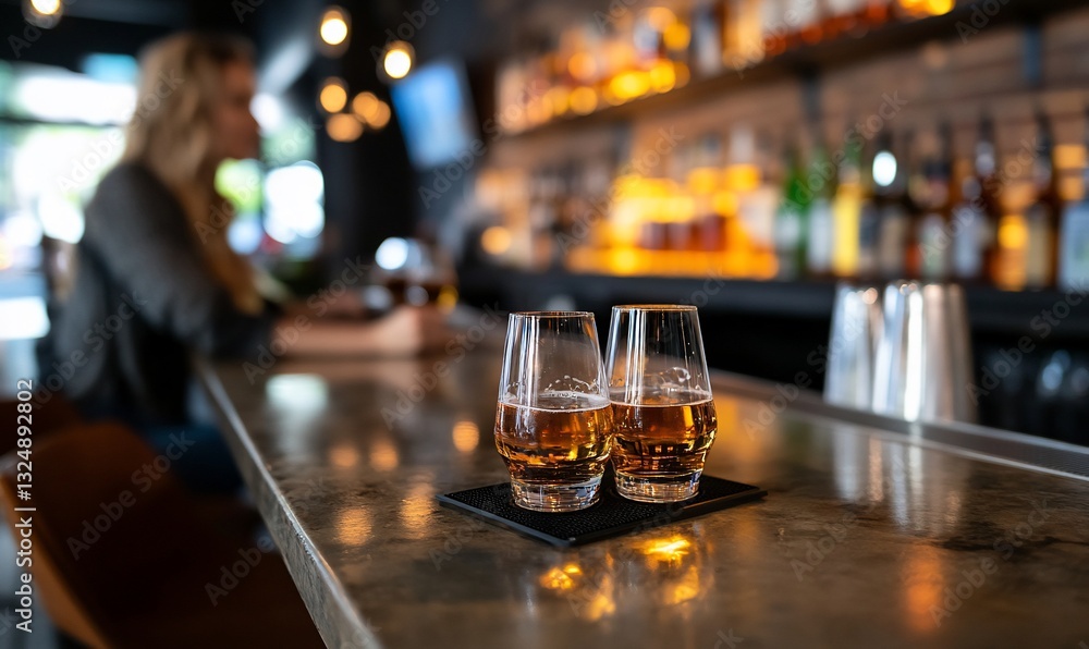 Golden Spirits in Dimly Lit Bar Golden Spirits in Dimly Lit Bar