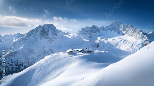 Wallpaper Mural Beautiful mountain hut with wonderful surrounded by an wonderful alpine landscape. Winter skiing or hiking destination. Outdoor adventure destination for sporty holidays. Healthy environment. Torontodigital.ca