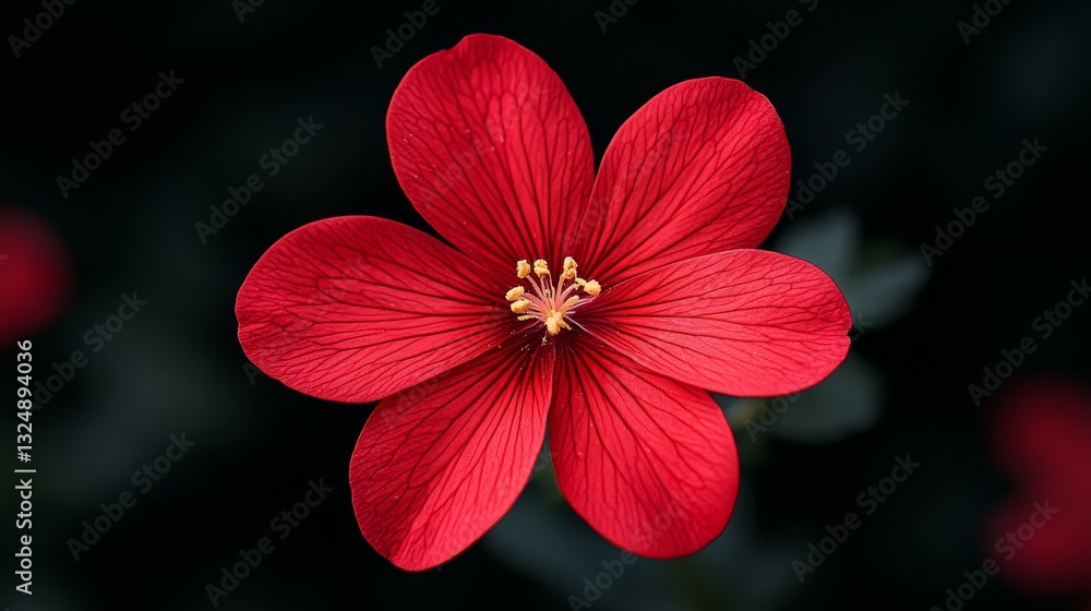 a vibrant red geranium flower with a few green leaves in the background, set against a black backdrop a vibrant red geranium flower with a few green leaves in the background, set against a black backdrop