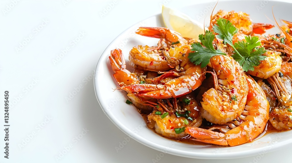 Curry-fried shrimps isolated on a white Curry-fried shrimps isolated on a white