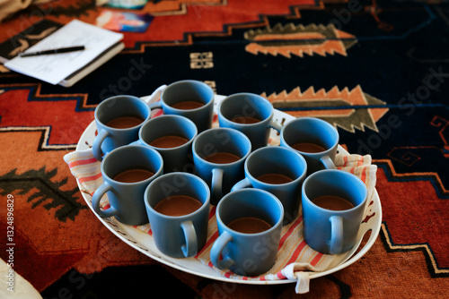 Platter with mugs of cocoa 
