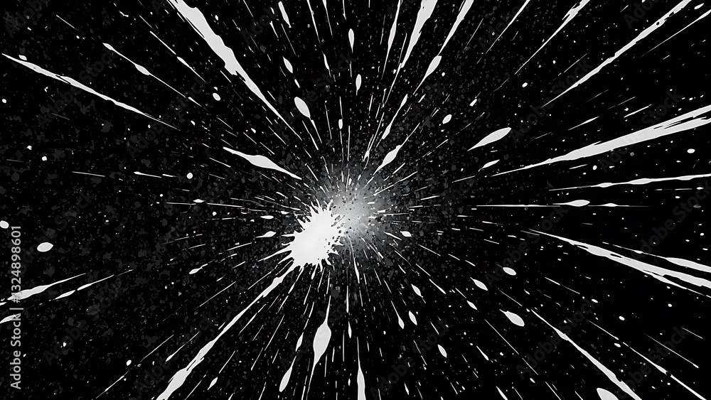 Obraz premium Abstract Radial Splashes: Black and White Ink Burst