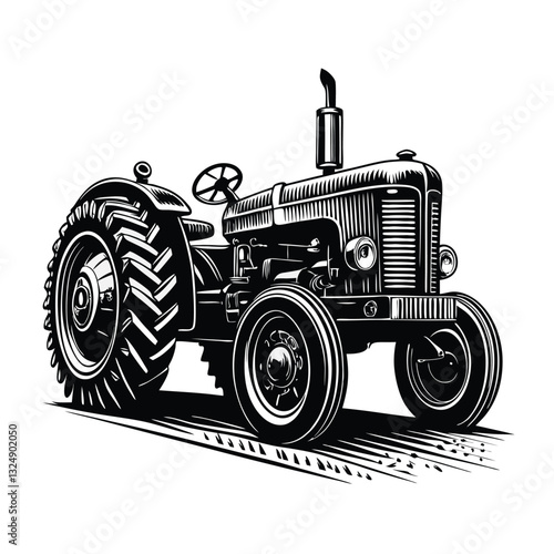 vintage tractor isolated on white