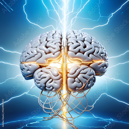 Obraz na płótnie visual concept of Artificial intelligence background with brains against blue. technology background. Ai generated. w salonie