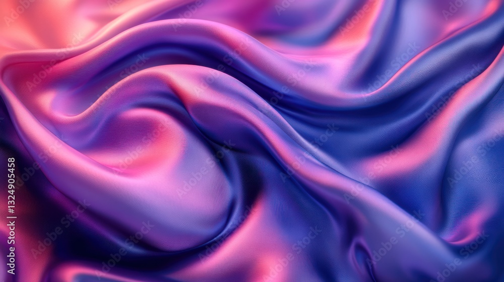 Fototapeta premium Abstract 3D render of flowing silk fabric, luminous indigo and soft pink
