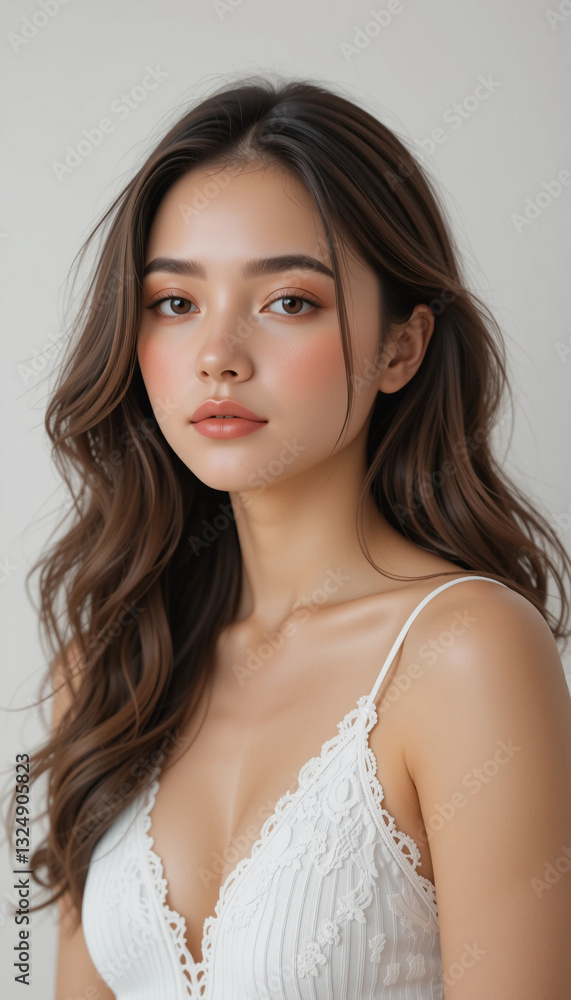 Young woman with beautiful skin in sleeveless top, confident expression, neutral background
Young woman with beautiful skin in sleeveless top, confident expression, neutral background