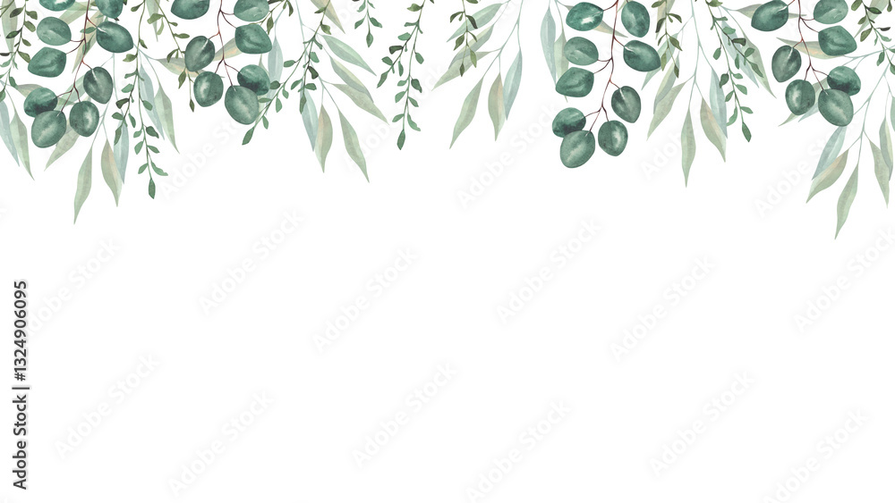 Obraz premium Frame with watercolor illustrations of various herbs. Frame with hand-drawn green branches of herbs. Perfect for wedding, birthday, seasonal holidays.