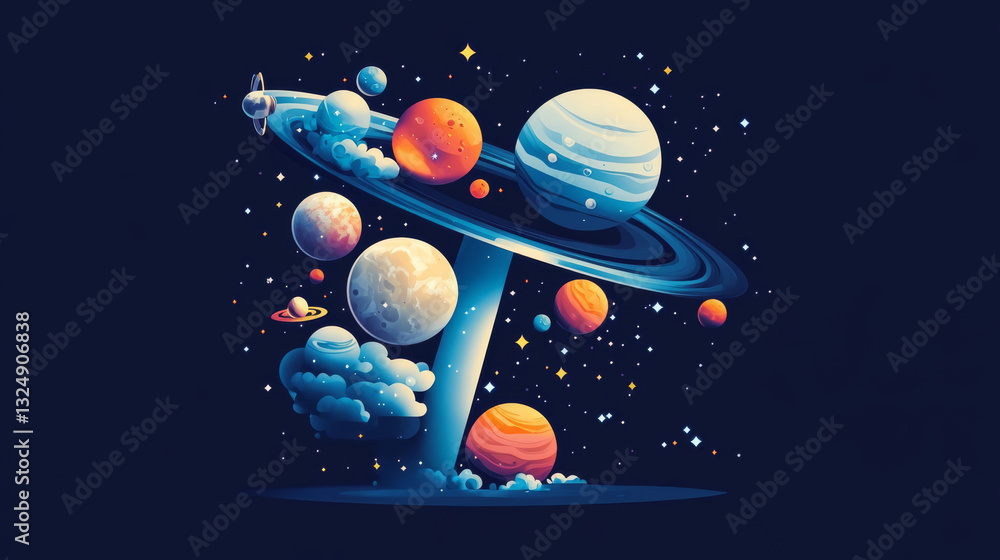 Fototapeta premium Abstract image of the letter T of a starry sky or space, consisting of points, lines, and shapes in the form of planets, stars and the universe. Vector business