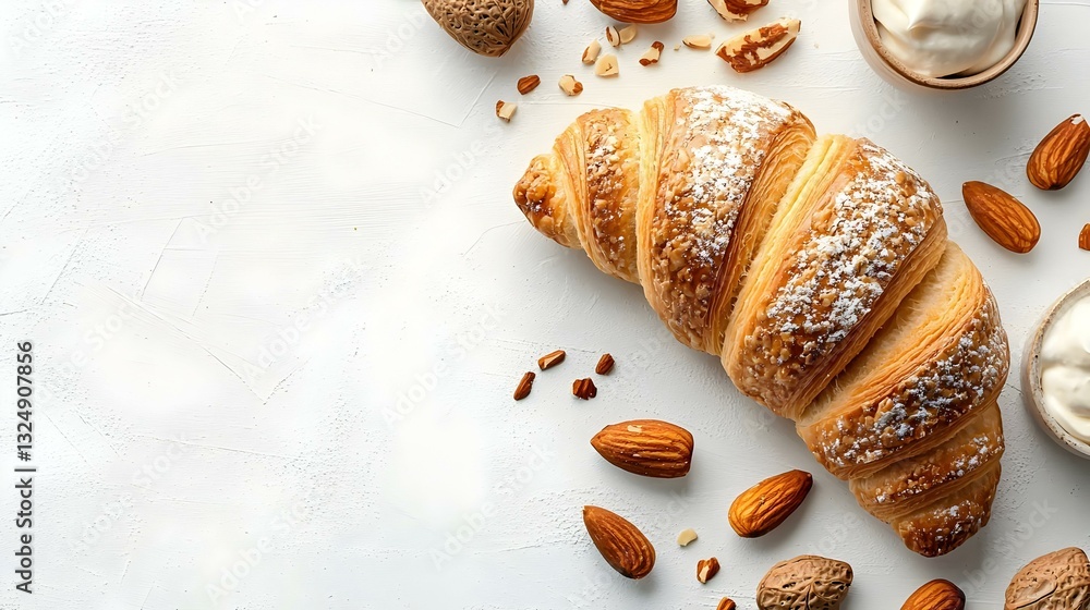 Almond Croissant with Nuts isolated on white background