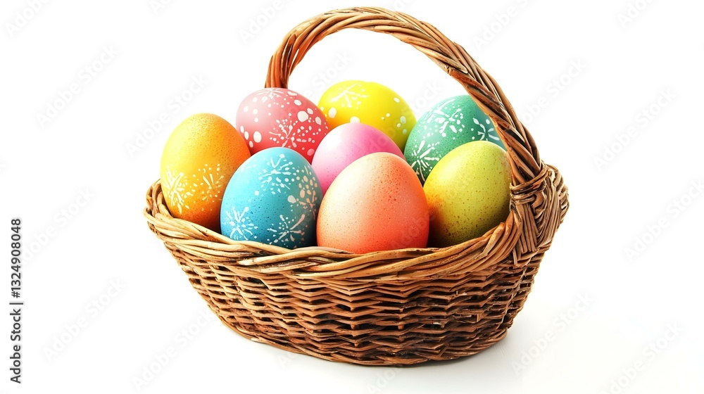 Easter Eggs in Basket Isolated on White Background Easter Eggs in Basket Isolated on White Background