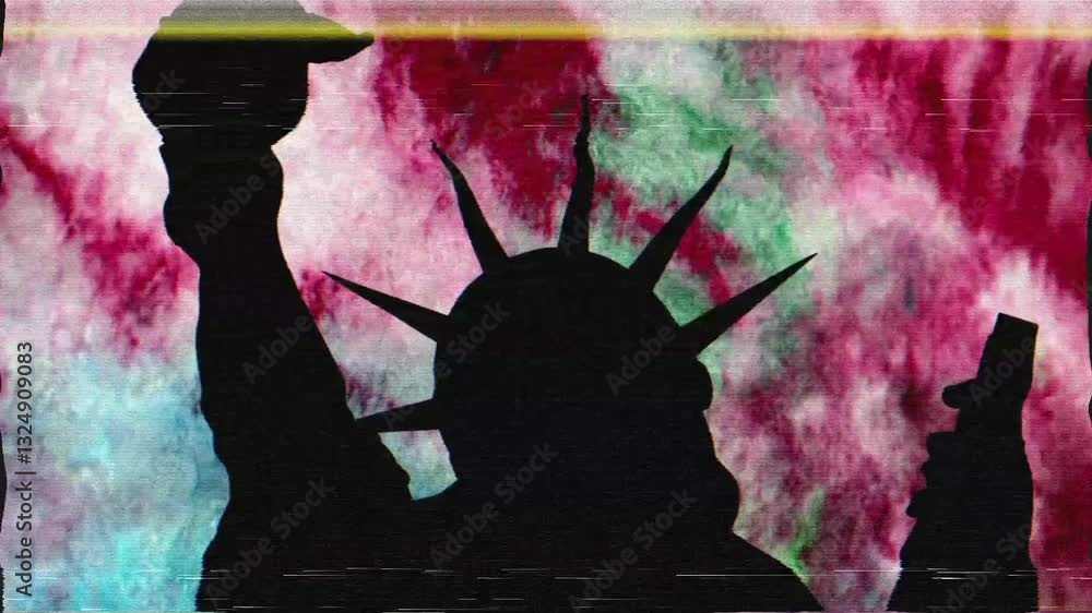 Statue of liberty against grunge bloody background glitch effect