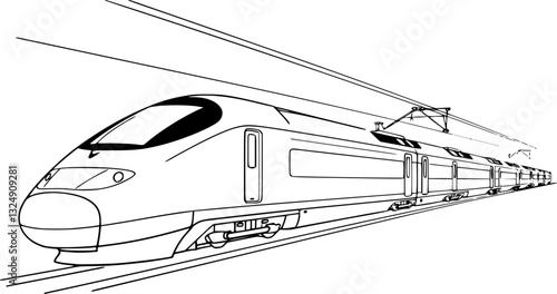 Outline illustration of a modern train minimal high-speed rail travel vector design.
