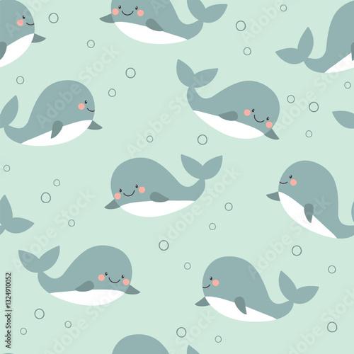 Cute whale seamless pattern. Background for kids with whales. Summer vector illustration. It can be used for wallpapers, wrapping, cards, patterns for clothes and other.