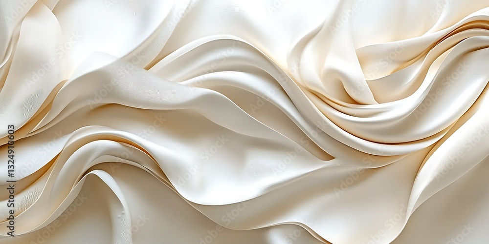 Fototapeta premium Cream silk fabric, flowing waves, textured background