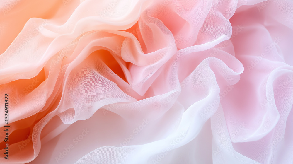 Delicate ruffled sheer fabric in soft pastel tones, creating a romantic and flowing abstract texture. Delicate ruffled sheer fabric in soft pastel tones, creating a romantic and flowing abstract texture.