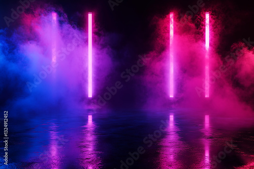 Wallpaper Mural Mesmerizing pink and blue light beams illuminating a misty stage. Great for concert posters, DJ event flyers, or creative backgrounds. A striking blend of colors Torontodigital.ca