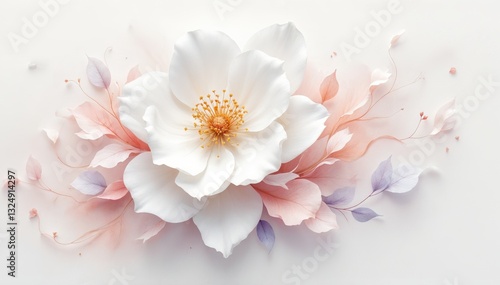 Delicate flower in pastel colors on a white background. 
Decorative wallpaper