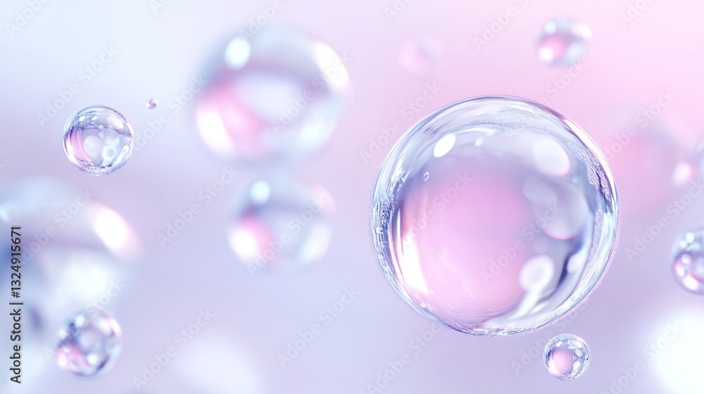 Clean White Minimalistic Background with Pearl-Like Bubbles, Soft Pastel Reflections Clean White Minimalistic Background with Pearl-Like Bubbles, Soft Pastel Reflections