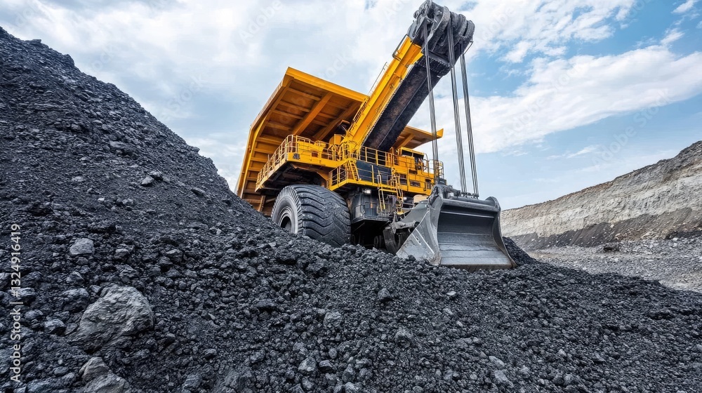 Obraz premium Deep underground mining tunnel with heavy machinery extracting valuable minerals.