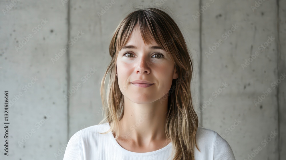 Woman portrait against concrete wall. Possible use stock photography for business, social media, and websites Woman portrait against concrete wall. Possible use stock photography for business, social media, and websites