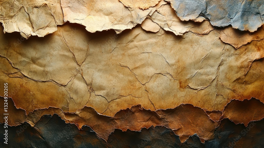 Fototapeta premium Handmade recycled paper with visible fibers, warm earthy tones, clean background