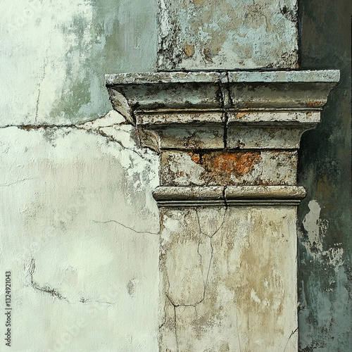 Detailed view of an aged architectural column showcasing weathered textures and historical charm in a neglected building photo