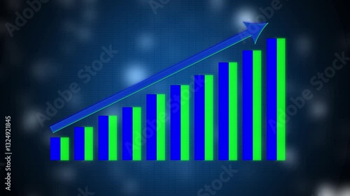 Animated financial growth chart with arrow  blue  and green color trend line graph on  Vibrant Background.