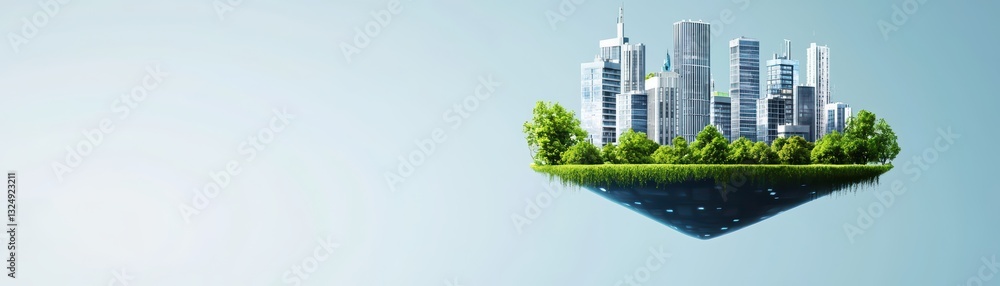 Fototapeta premium Futuristic Eco City Concept with High-Tech Elements and Lush Greenery in Metropolis Design