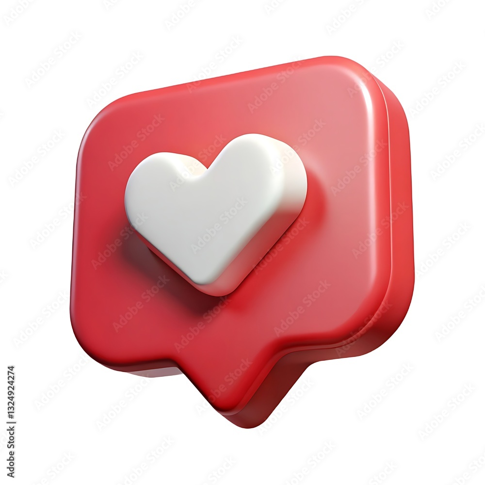A Vibrant Red Notification Bubble Showcasing A Pristine White Heart Symbolizing Love, Connection, And Online Appreciation, Rendered In A Smooth, Glossy 3d Style A Vibrant Red Notification Bubble Showcasing A Pristine White Heart Symbolizing Love, Connection, And Online Appreciation, Rendered In A Smooth, Glossy 3d Style