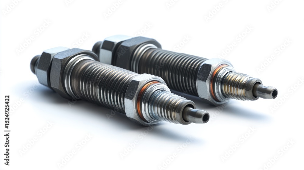 Assorted Spark Plugs for Automotive Applications on Clean White Surface Assorted Spark Plugs for Automotive Applications on Clean White Surface