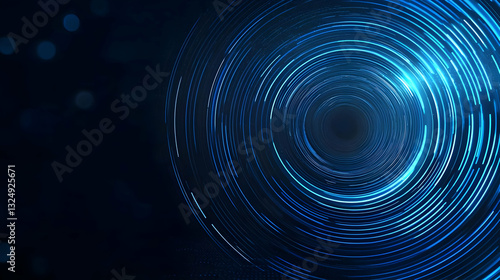Abstract Blue Circular Light Trails With Dark Background and Digital Texture Effect