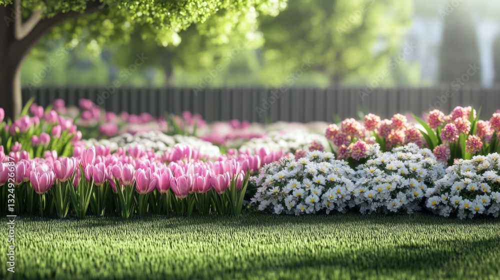 Obraz premium Beautiful garden with colorful flowers.