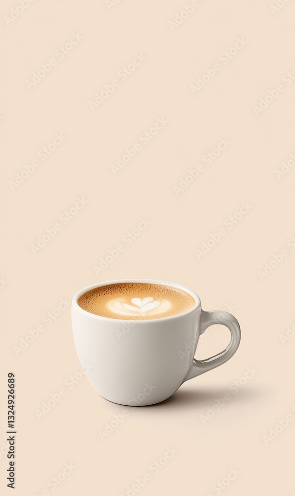 Delightful cappuccino in a sleek white cup on a calm beige background Delightful cappuccino in a sleek white cup on a calm beige background
