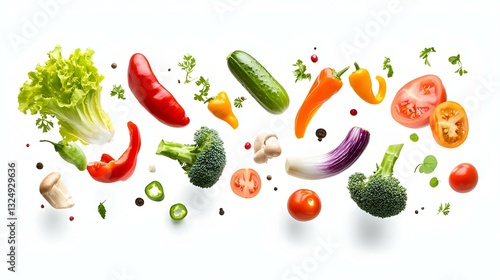 Fresh Vegetables Flying Isolated on White Background