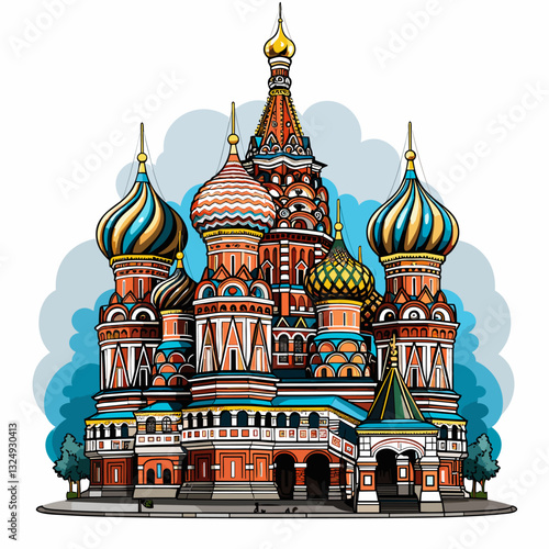 Saint Basil's Cathedral hand-drawn comic illustration. Cathedral of Vasily the Blessed. Vector doodle style cartoon illustration
