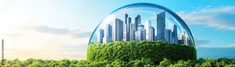 Fototapeta premium Futuristic Urban Renewal Concept Featuring Dome Structure Over City Landscape