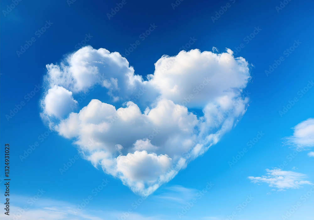 Heart-shaped fluffy clouds forming naturally in a soft blue sky, dreamy and romantic Heart-shaped fluffy clouds forming naturally in a soft blue sky, dreamy and romantic