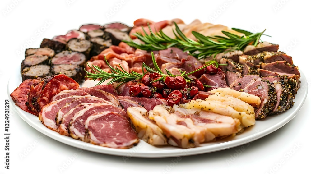 Variety of Cured Meats and Sausages Isolated on White Background Variety of Cured Meats and Sausages Isolated on White Background